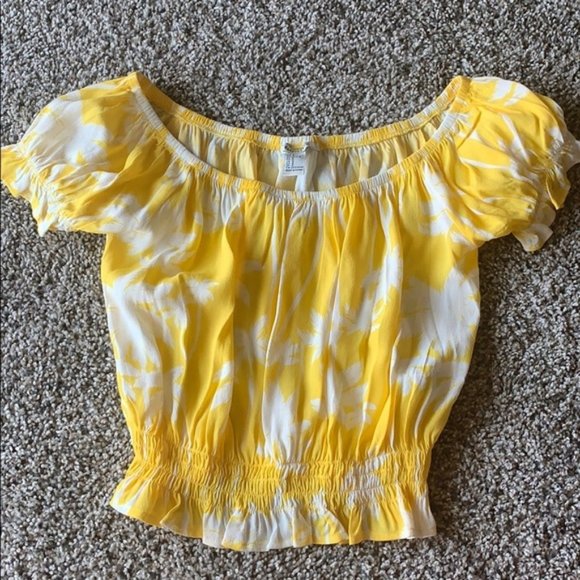 Forever 21 White & Yellow Print Crop Blouse - Picture 3 of 7
